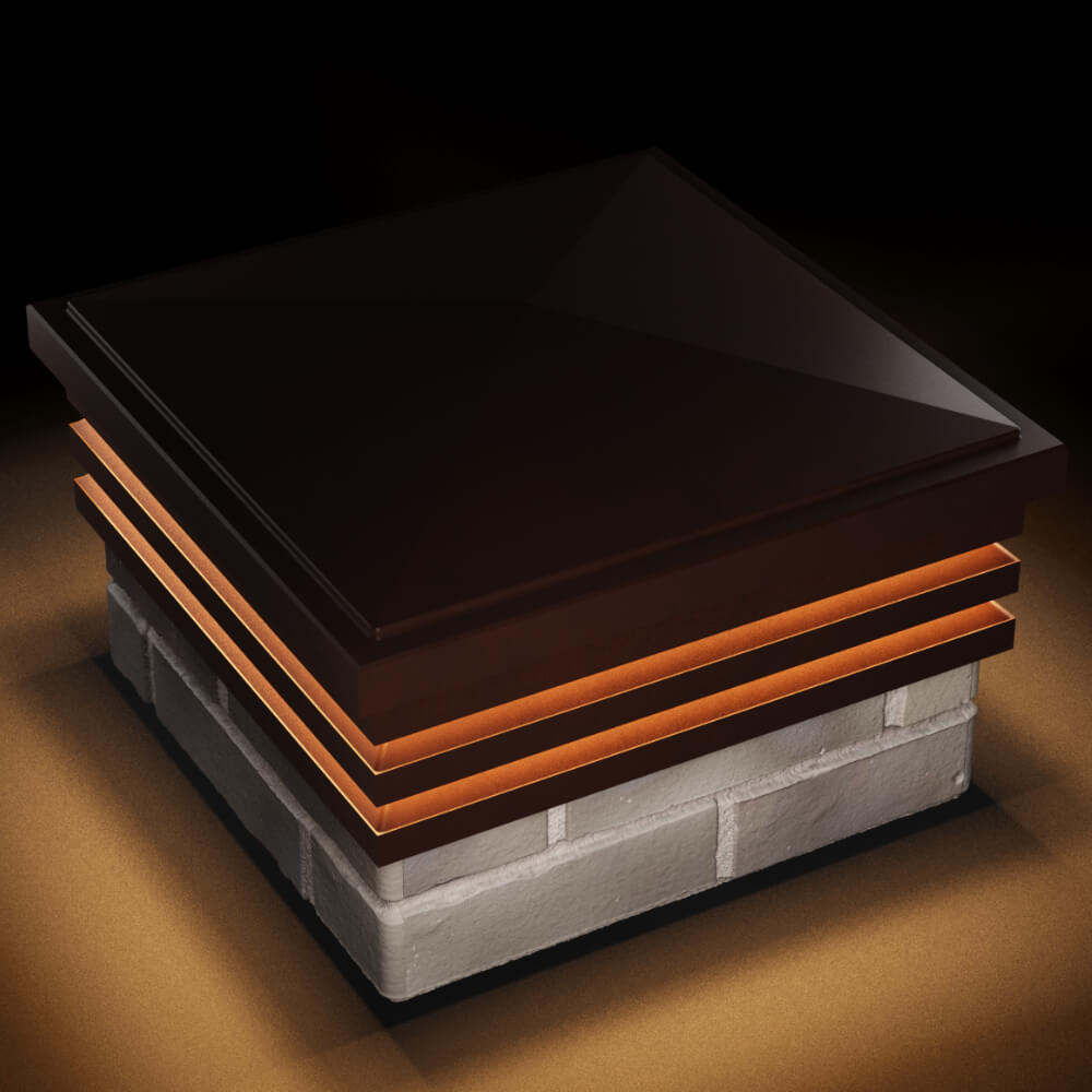 Колпак Zking Бона ХайТек Коричневый на столб 1.5х1.5 кирпича (385х385мм) с подсветкой в Белогорске фото