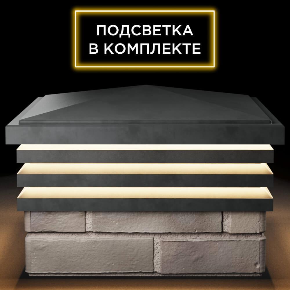 Колпак Zking Бона ХайТек Серый на столб 1.5х1.5 кирпича (385х385мм) с подсветкой Белогорск фото