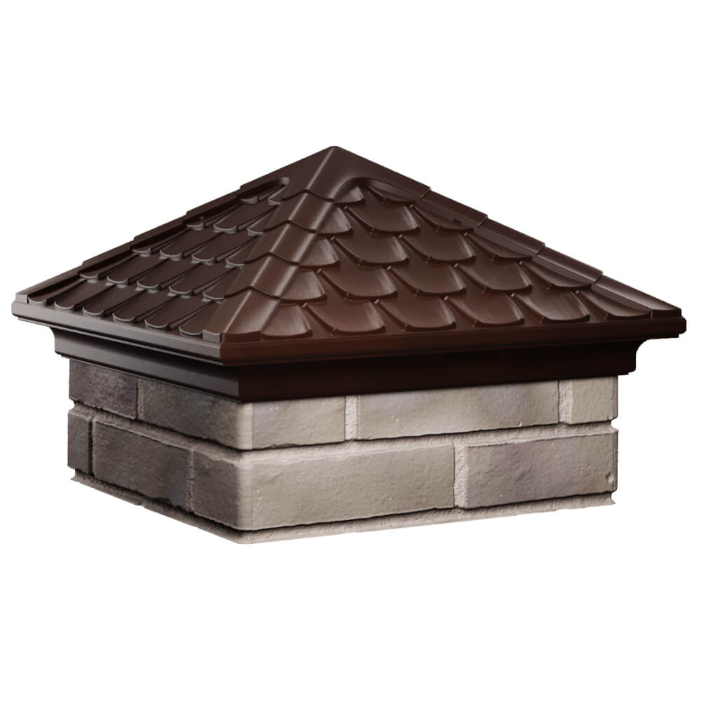 Колпак Zking Эльбрус Коричневый на столб 1.5х1.5 кирпича (385х385мм) в Белогорске фото