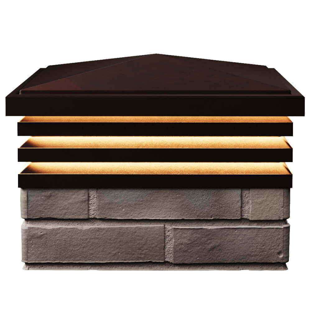 Колпак Zking Бона ХайТек Коричневый на столб 1.5х1.5 кирпича (385х385мм) с подсветкой в Белогорске фото